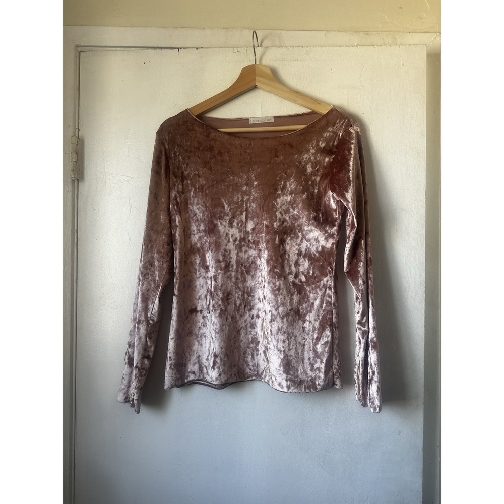 Tension In Italy Crushed Velvet Long Sleeve Dusty Pink Quiet Luxury Boatneck M/L